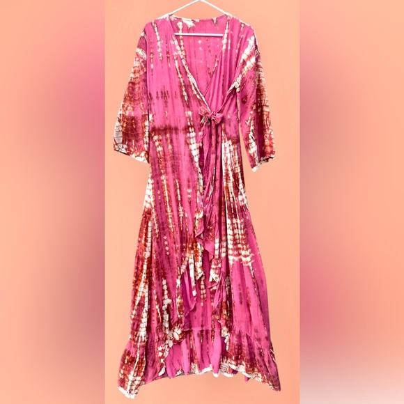 Handmade Hand Dyed Boho Bohemian Maxi Kimono Dress | Festival Rave Bali Chakra - Picture 5 of 8